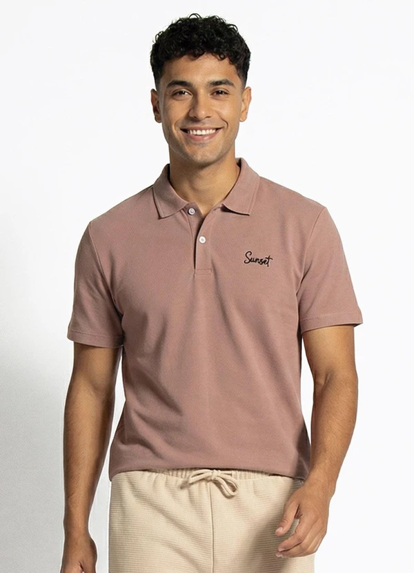 Fakini - Camiseta Masculina Polo Piquet Marrom