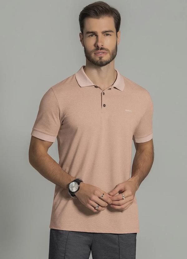 Exco - Camiseta Polo em Malha Masculina Salmão