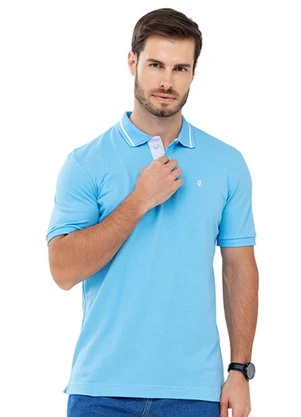 Outlet - Polo Gola Contrastante Adulto Masculino Azul - OUTLET