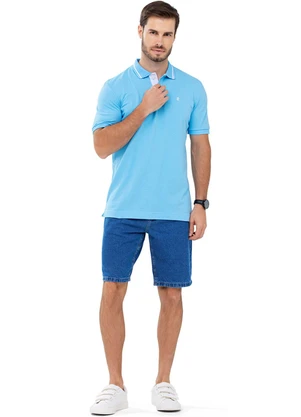 Outlet - Polo Gola Contrastante Adulto Masculino Azul - OUTLET