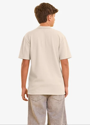 Minty - Polo Masculina com Peitilho e Bordado Bege - MINTY