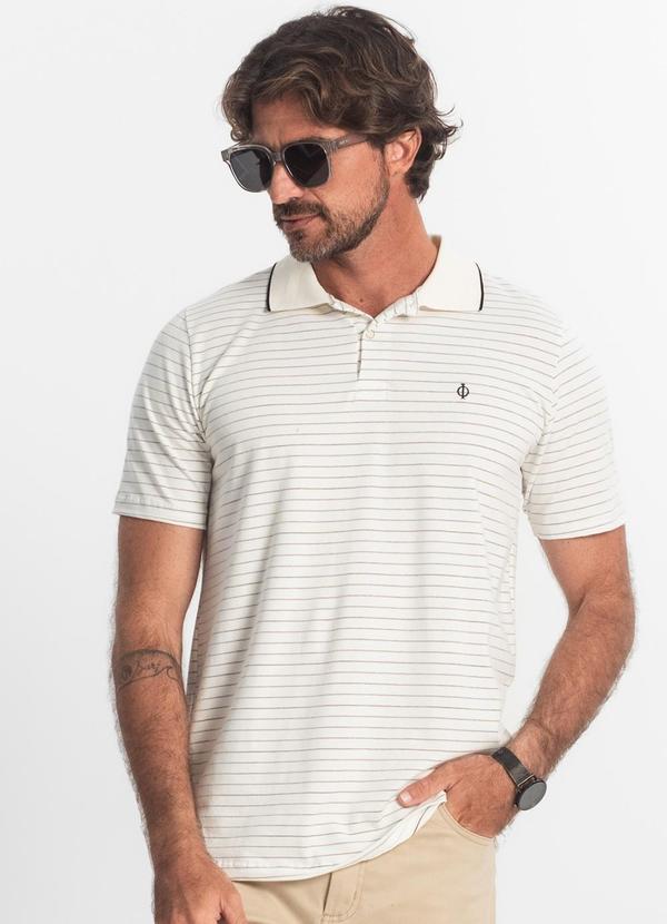Diametro - Polo Masculina Cotton Listrado Bege
