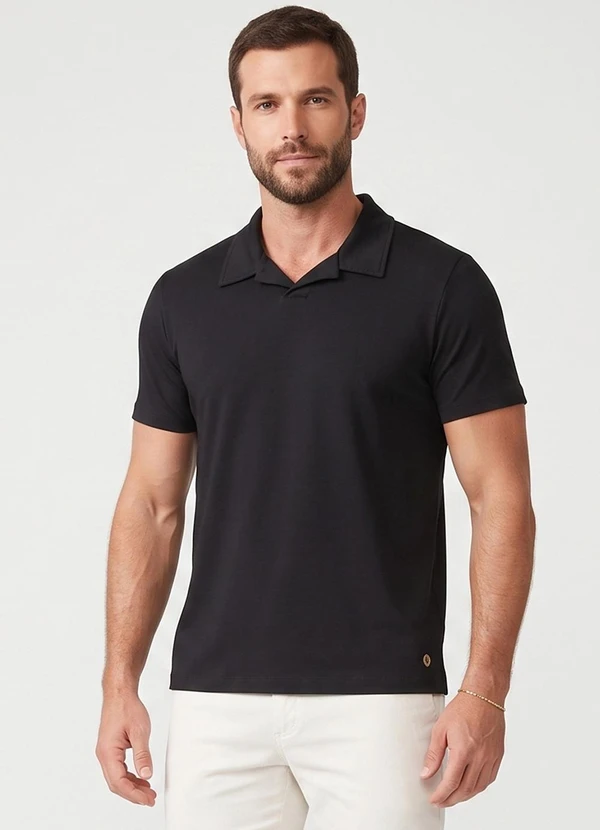 Diametro - Polo Masculina em Ribana Viscose Preto