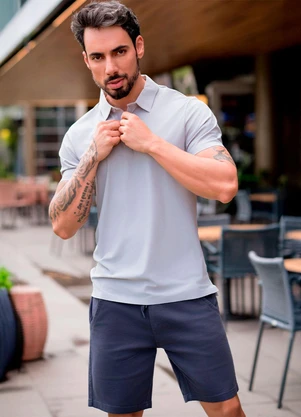 Hiatto Confecção - Polo Sporttech Botão Masculina Cinza - HIATTO CONFECÇÃO