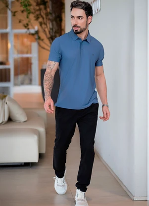 Hiatto Confecção - Polo Sporttech Botão Masculina Marinho - HIATTO CONFECÇÃO
