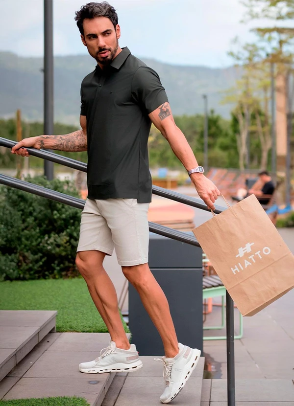 Hiatto Confecção - Polo Sporttech Botão Masculina Verde Oliva 3