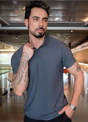 Hiatto Confecção - Polo Sporttech Gola Masculina Grafite - HIATTO CONFECÇÃO