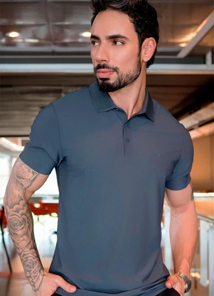 Hiatto Confecção - Polo Sporttech Gola Masculina Grafite - HIATTO CONFECÇÃO