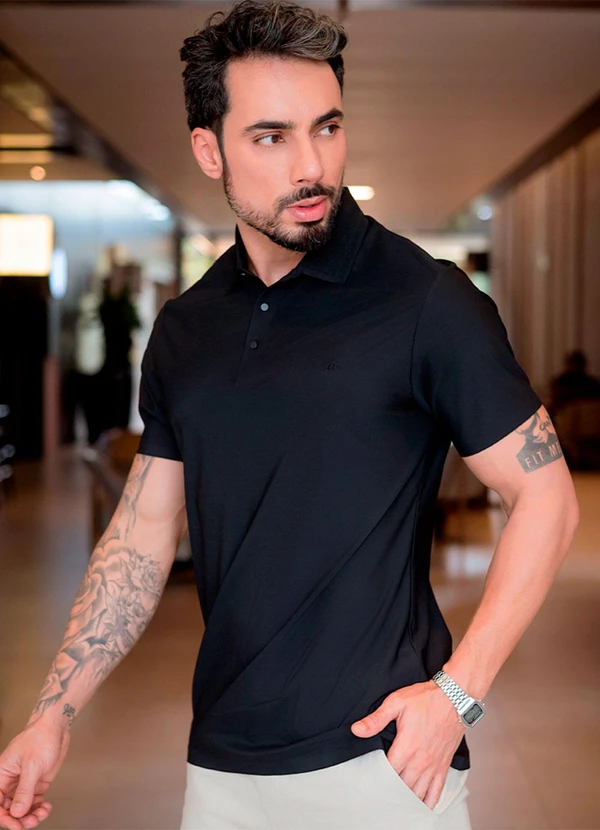 Hiatto Confecção - Polo Sporttech Gola Masculina Preto 2