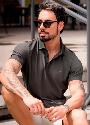 Hiatto Confecção - Polo Sporttech Gola Masculina Verde Oliva - HIATTO CONFECÇÃO