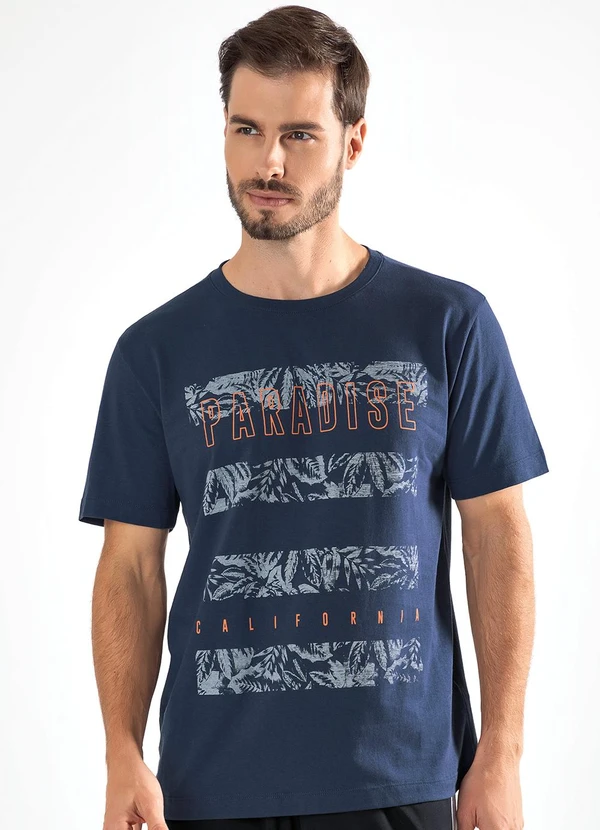 Moda Pop - Blusa Azul Escuro em Malha de Algodão 1