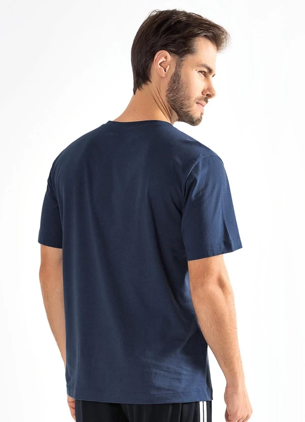 Moda Pop - Blusa Azul Escuro em Malha de Algodão 2