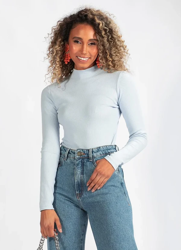 Hering Blusa Manga Longa em Algodão Azul