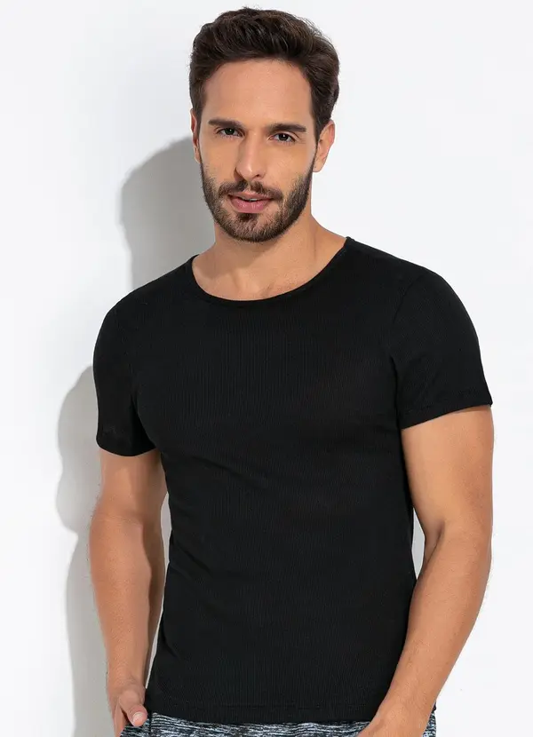 Moda Pop - Blusa Preto em Canelado