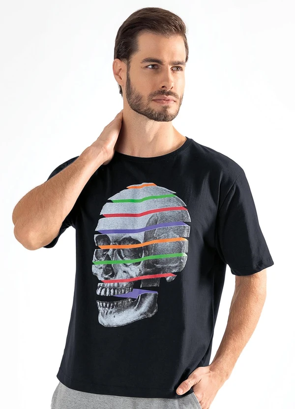 Moda Pop - Blusa Preto em Malha de Algodão