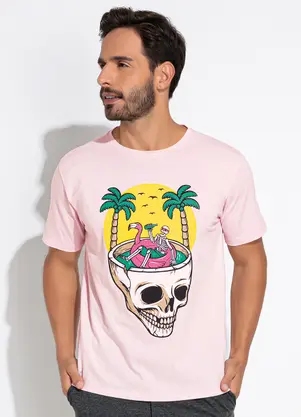 Moda Pop - Blusa Rosa Claro em Malha de Algodão - MODA POP