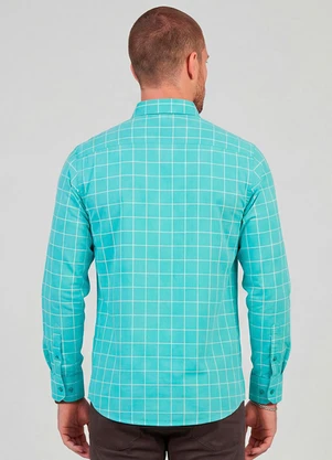 Diametro - Camisa Bordada de Tricoline Manga Longa Azul - DIAMETRO