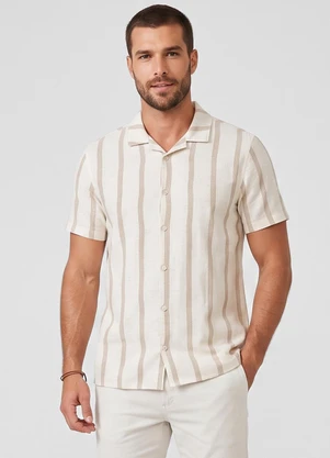 Diametro - Camisa Masculina Linho Maquinetado Bege - DIAMETRO