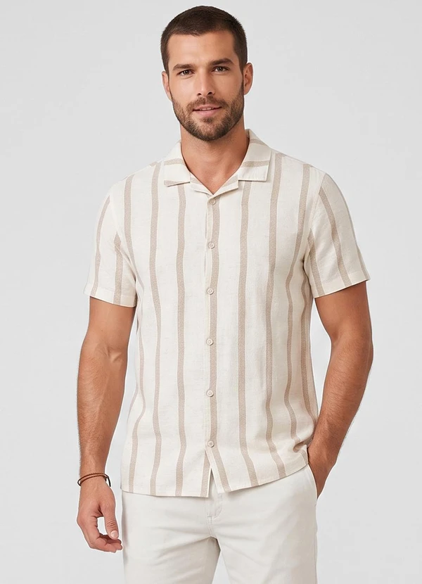 Diametro - Camisa Masculina Linho Maquinetado Bege
