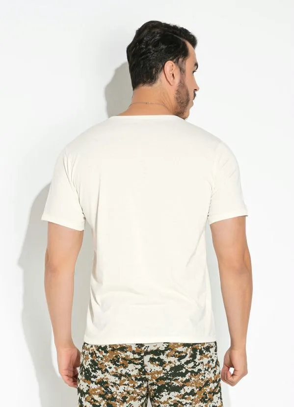 Moda Pop - Camisa Off White com Estampa Localizada 2