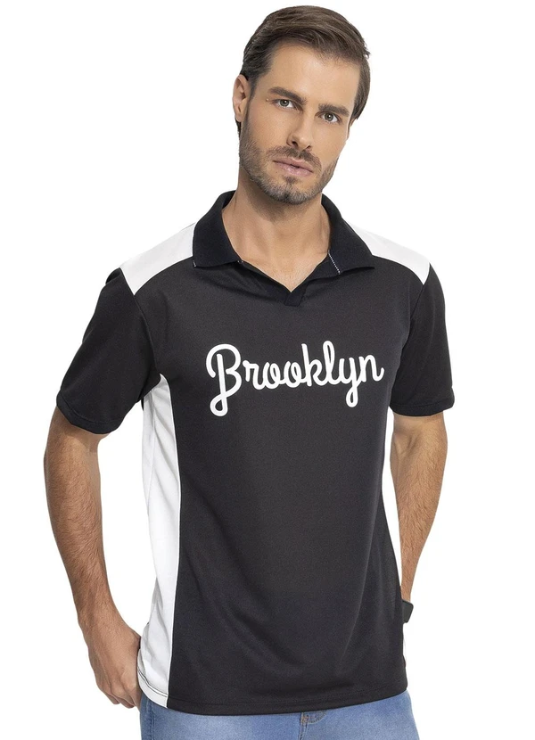 Actual - Camisa Polo Preto em New Crepe