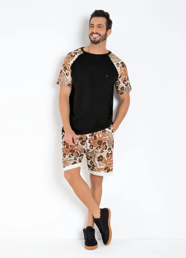 Multimarcas - Camiseta Actual Preta com Mangas Estampadas 3