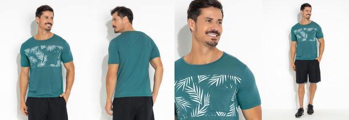 Camiseta Azul com Estampa Frontal e Bolso