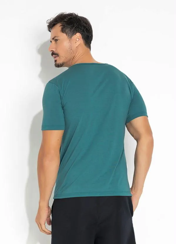 Moda Pop - Camiseta Azul com Estampa Frontal e Bolso 2