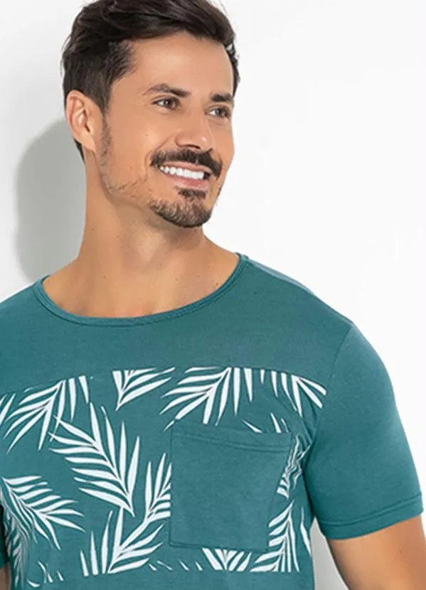 Moda Pop - Camiseta Azul com Estampa Frontal e Bolso 3