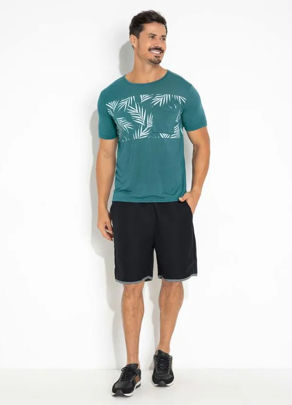 Moda Pop - Camiseta Azul com Estampa Frontal e Bolso 4