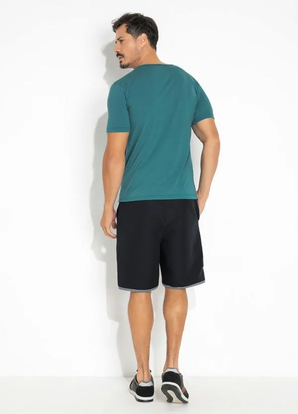 Moda Pop - Camiseta Azul com Estampa Frontal e Bolso 5