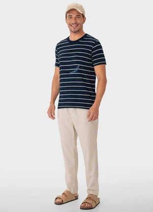 Malwee - Camiseta Azul Marinho Listrada com Embossing - MALWEE