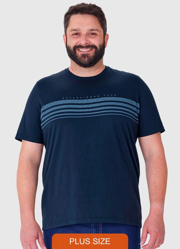 Malwee Plus - Camiseta Azul Marinho Regular com Listras 1