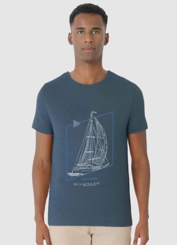 Malwee - Camiseta Azul Marinho Regular Veleiro Mesclada