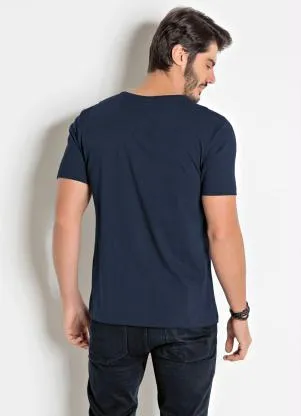Actual - Camiseta Básica com Detalhe Bordado Marinho - ACTUAL