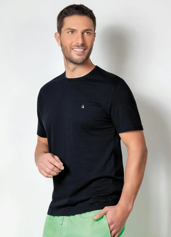 Actual - Camiseta Básica com Detalhe Bordado Preta 5
