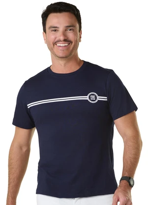 Outlet - Camiseta Básica Duo List Azul - OUTLET
