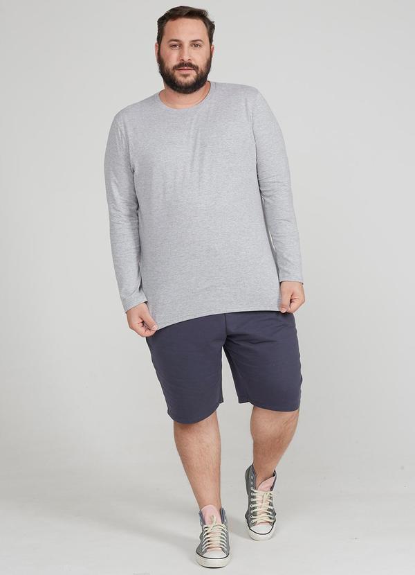 Basicamente - Camiseta Básica Manga Longa Plus Masculina Cinza 2