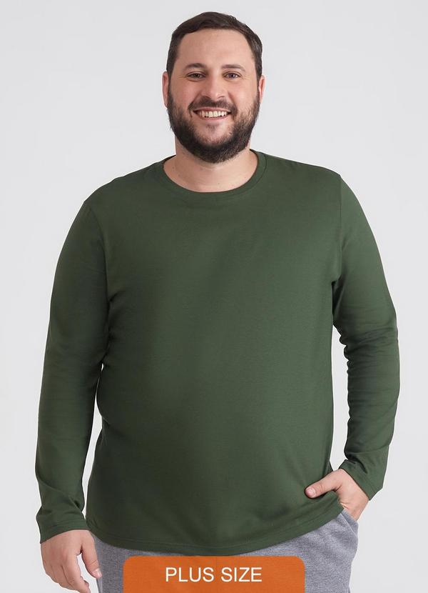 Basicamente - Camiseta Básica Manga Longa Plus Masculina Verde