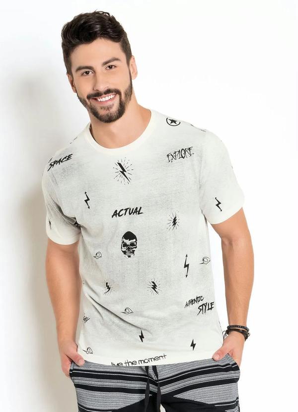 Outlet - Camiseta Bege Lavação do Avesso e Estampa