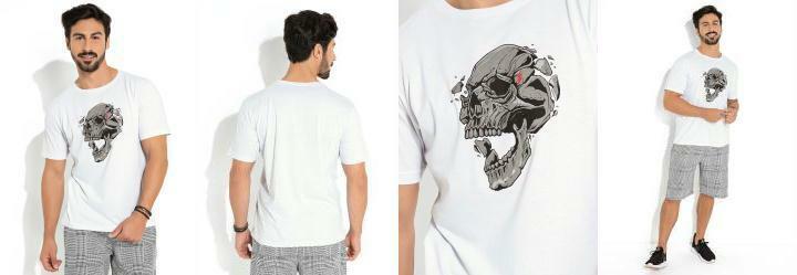 Camiseta Branca com Estampa Frontal Caveira