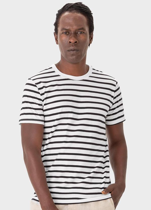 Malwee - Camiseta Branco Tradicional Listrada