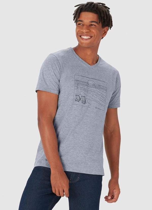 Malwee - Camiseta Breeze Decote V Masculino Cinza