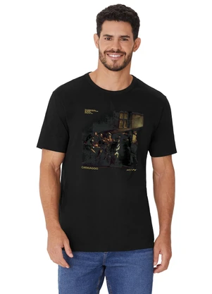 Malwee - Camiseta Caravaggio em Malha de Algodão Preto - MALWEE