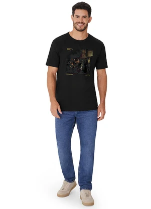 Malwee - Camiseta Caravaggio em Malha de Algodão Preto - MALWEE