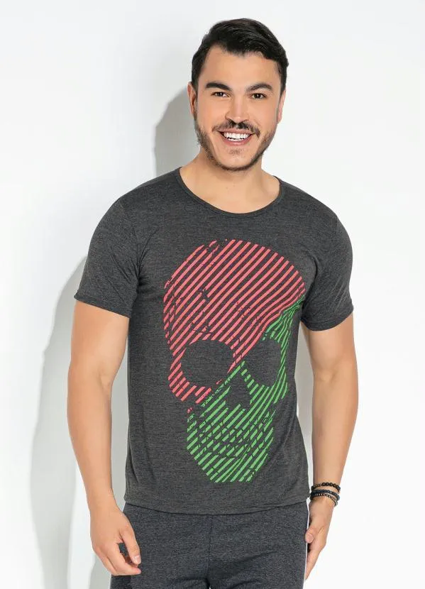 Moda Pop - Camiseta Chumbo com Estampa Localizada