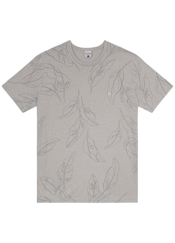 Malwee - Camiseta Cinza Claro Slim Folhagens em Linho