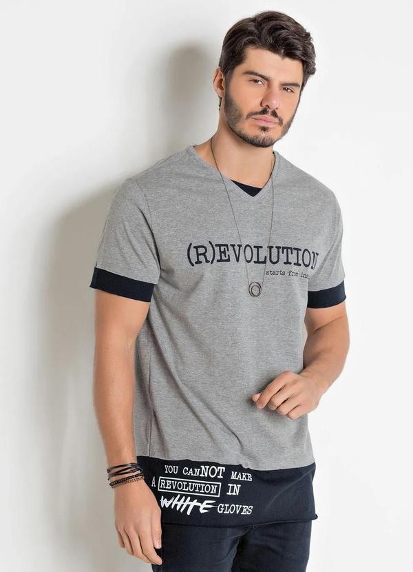 Outlet - Camiseta Cinza e Preta Actual com Escritas 3