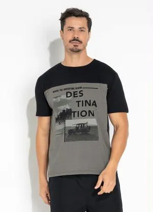 Moda Pop - Camiseta Cinza e Preta com Pala Frente e Costas - MODA POP