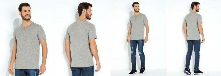 Camiseta Cinza Masculina com Bot�es